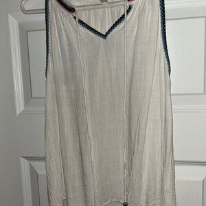 Cream Sleeveless Top with Blue Trim